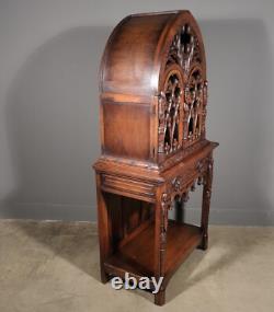 70 Tall Antique French Gothic Revival Oak Wood Cabinet/Liquor/Wine/Bar Cabinet