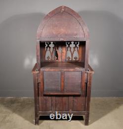 70 Tall Antique French Gothic Revival Oak Wood Cabinet/Liquor/Wine/Bar Cabinet