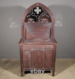 70 Tall Antique French Gothic Revival Oak Wood Cabinet/Liquor/Wine/Bar Cabinet