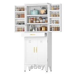71 Metal Kitchen Pantry Storage Cabinet Organizer with Adjustable Shelve Drawer