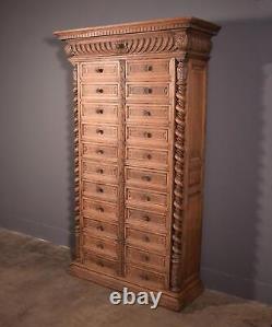 77 Tall Antique French Apothecary Cabinet Solid Oak Carved with Compartments