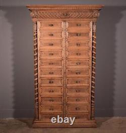 77 Tall Antique French Apothecary Cabinet Solid Oak Carved with Compartments