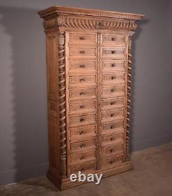 77 Tall Antique French Apothecary Cabinet Solid Oak Carved with Compartments