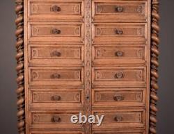 77 Tall Antique French Apothecary Cabinet Solid Oak Carved with Compartments