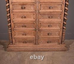 77 Tall Antique French Apothecary Cabinet Solid Oak Carved with Compartments