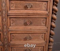 77 Tall Antique French Apothecary Cabinet Solid Oak Carved with Compartments