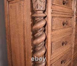 77 Tall Antique French Apothecary Cabinet Solid Oak Carved with Compartments