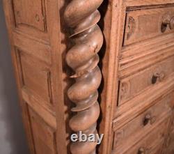 77 Tall Antique French Apothecary Cabinet Solid Oak Carved with Compartments