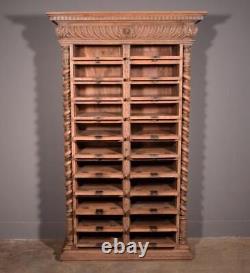 77 Tall Antique French Apothecary Cabinet Solid Oak Carved with Compartments