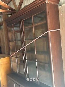 7FT GRAIN PAINTED country store cabinet drug store wavy glass display 1830s
