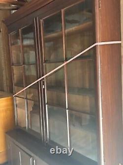 7FT GRAIN PAINTED country store cabinet drug store wavy glass display 1830s