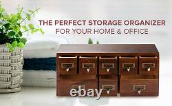 8 Drawers Wood Apothecary Medicine Cabinet Label Holder Organizer Card Catalog