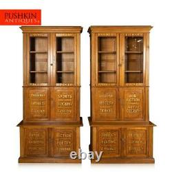 ANTIQUE 19thC ENGLISH OAK PAIR OF ESTATE LIBRARY CABINETS c. 1890