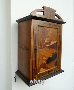 ANTIQUE ART NOUVEAU WALL CABINET BLACK FOREST CARVED FOREST SCENE with STAG