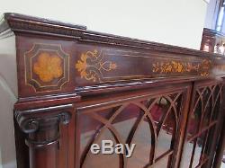 ANTIQUE BOOKCASE, CABINET, LOCKING GLASS DOORS, INLAID MAHOGANY, MOTHER OF PEARL