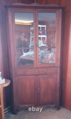 ANTIQUE Corner Cupboard 77 H x 38 W x sides 24 D Dark Wood 45331