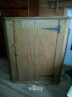 Antique English Pine Corner Cabinet Standing Or Hanging Large 45