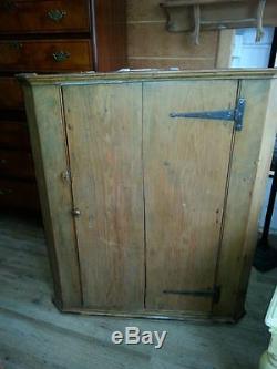 Antique English Pine Corner Cabinet Standing Or Hanging Large 45