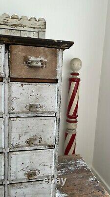 ANTIQUE FOLK ART 1800's 24 DRAWER APOTHECARY ORIGINAL GREY PAINT SQUARE NAILS