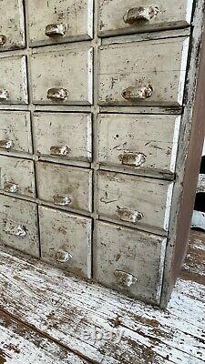 ANTIQUE FOLK ART 1800's 24 DRAWER APOTHECARY ORIGINAL GREY PAINT SQUARE NAILS