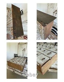 ANTIQUE FOLK ART 1800's 24 DRAWER APOTHECARY ORIGINAL GREY PAINT SQUARE NAILS