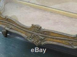 Antique French Style Carved Gold Gilt Wood Marble Top Vitrine Curio Cabinet