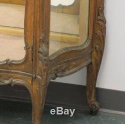 Antique French Style Carved Gold Gilt Wood Marble Top Vitrine Curio Cabinet