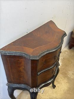 ANTIQUE French Italian burl wood cabinet 1800s bed side table stand