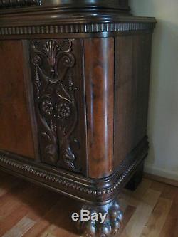 ANTIQUE GERMAN CARVED CREDENZA SIDEBOARD CHINA CABINET CUPBOARD Furniture