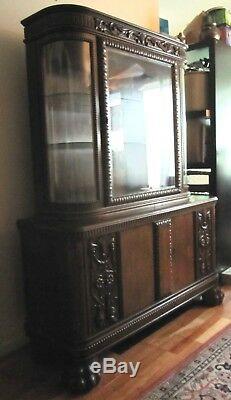 ANTIQUE GERMAN CARVED CREDENZA SIDEBOARD CHINA CABINET CUPBOARD Furniture