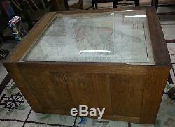 Antique Glass Top Map Cabinet Coffee Table 12 Drawers