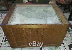 Antique Glass Top Map Cabinet Coffee Table 12 Drawers