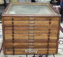 Antique Glass Top Map Cabinet Coffee Table 12 Drawers
