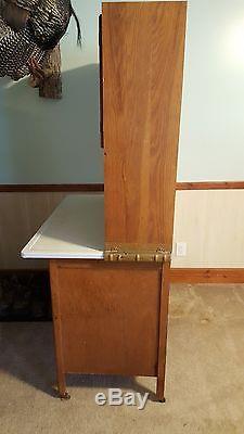 ANTIQUE HOOSIER CABINET WithENAMEL TOP, SIFTER, PRIMITIVE KITCHEN