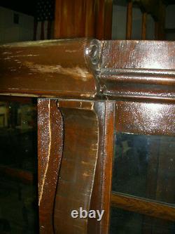 ANTIQUE OAK CURVED GLASS CHINA CUPBOARD WithBALL & CLAW FEET ESTATE AS IS BARGAIN