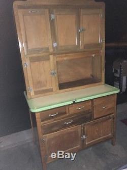 Antique Oak Hoosier Cabinet With Enamel Top, Sifter, Primitive Kitchen