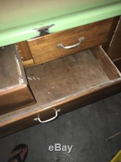 Antique Oak Hoosier Cabinet With Enamel Top, Sifter, Primitive Kitchen