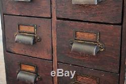 Antique Primitive Wood 6 Drawer 3 X 5 Index File Cabinet Tiger Oak Dovetailed