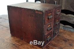 Antique Primitive Wood 6 Drawer 3 X 5 Index File Cabinet Tiger Oak Dovetailed