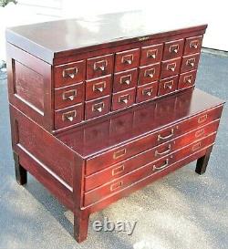 ANTIQUE SHAW WALKER Stacking MAHOGANY & OAK CARD MAP FLAT FILE FILING CABINET