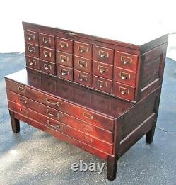 ANTIQUE SHAW WALKER Stacking MAHOGANY & OAK CARD MAP FLAT FILE FILING CABINET