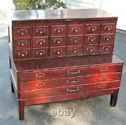 ANTIQUE SHAW WALKER Stacking MAHOGANY & OAK CARD MAP FLAT FILE FILING CABINET