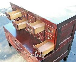 ANTIQUE SHAW WALKER Stacking MAHOGANY & OAK CARD MAP FLAT FILE FILING CABINET