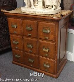 Antique Victorian Quarter Sawn Oak Raised Panel 9 Drawer Cabinet