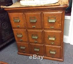 Antique Victorian Quarter Sawn Oak Raised Panel 9 Drawer Cabinet