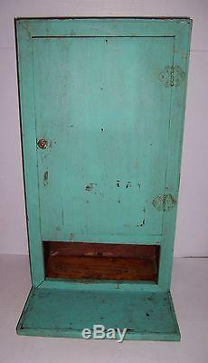 Antique Vintage Wooden Painted Wall Cabinet With Drop Leaf