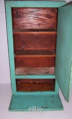 Antique Vintage Wooden Painted Wall Cabinet With Drop Leaf