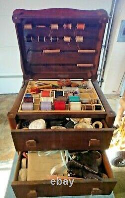 ANTIQUE Vintage UNIQUE PERFECT SEWING PIPE CIGAR CABINET & CONTENTS VG READ