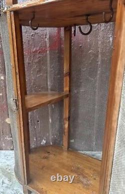 ANTIQUE WOODEN PIE SAFE with SCREEN RARE ORIGINAL USE HUNG 26.5x24x12 End Table