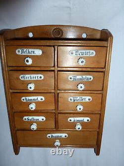 ANTIQUE ca 1900 AUSTRIAN 9 DRAWERS SPICE CABINET RUSTIC FOLK ART DESIGN